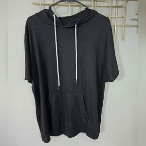 Black Half Sleeve Hoodie with White Drawstrings